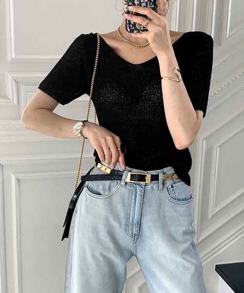Jewelobe(ジュエローブ)の「透かし編み2wayルーズニットプルオーバー(ニット/セーター・レディース・ブラウン/アイボリー/ブラック・FREE)」の3枚目の写真