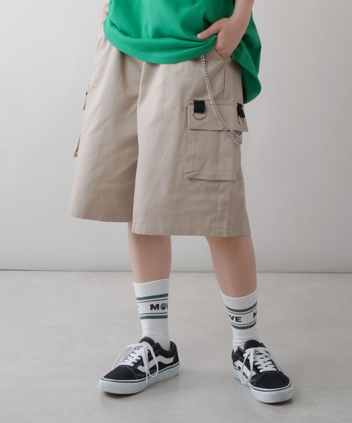 SPINNS(スピンズ)の「ウォレットチェーン付 ツイル ハーフカーゴパンツ(カーゴパンツ・レディース・オフホワイト/カモフラージュ/ブラック/ブルー系その他/グリーン/ブラック系その他/ベージュ・ONESIZE)」の5枚目の写真