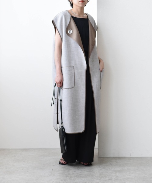 Eimee Law(エイミーロウ)の「Wフェイスバー釦アイレットジレ(ベスト・レディース・ブラック/ベージュ/アイボリー・38)」の19枚目の写真