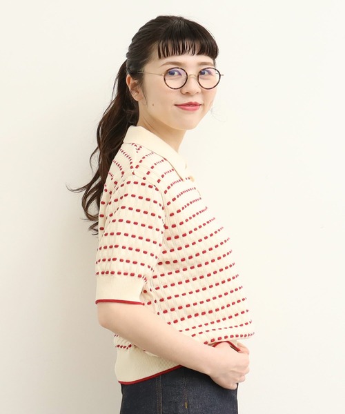 AMBIDEX(アンビデックス)の「〇30/2綿コーマ ステッチジャカードポロプルオーバー(Tシャツ/カットソー・レディース・キナリ/ブラック・FREE)」の21枚目の写真