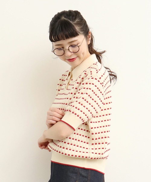 AMBIDEX(アンビデックス)の「〇30/2綿コーマ ステッチジャカードポロプルオーバー(Tシャツ/カットソー・レディース・キナリ/ブラック・FREE)」の6枚目の写真