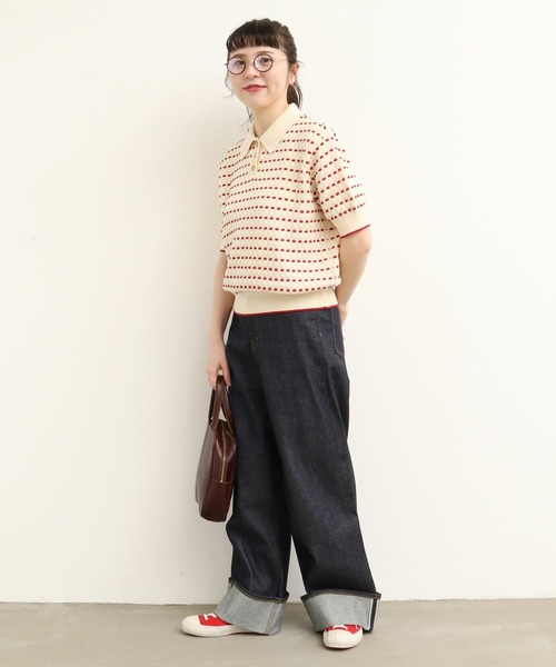 AMBIDEX(アンビデックス)の「〇30/2綿コーマ ステッチジャカードポロプルオーバー(Tシャツ/カットソー・レディース・キナリ/ブラック・FREE)」の10枚目の写真