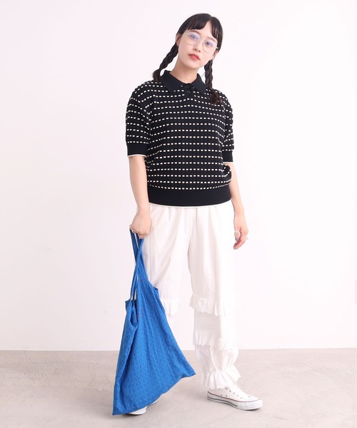 AMBIDEX(アンビデックス)の「〇30/2綿コーマ ステッチジャカードポロプルオーバー(Tシャツ/カットソー・レディース・キナリ/ブラック・FREE)」の8枚目の写真