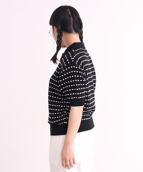 AMBIDEX(アンビデックス)の「〇30/2綿コーマ ステッチジャカードポロプルオーバー(Tシャツ/カットソー・レディース・キナリ/ブラック・FREE)」の4枚目の写真