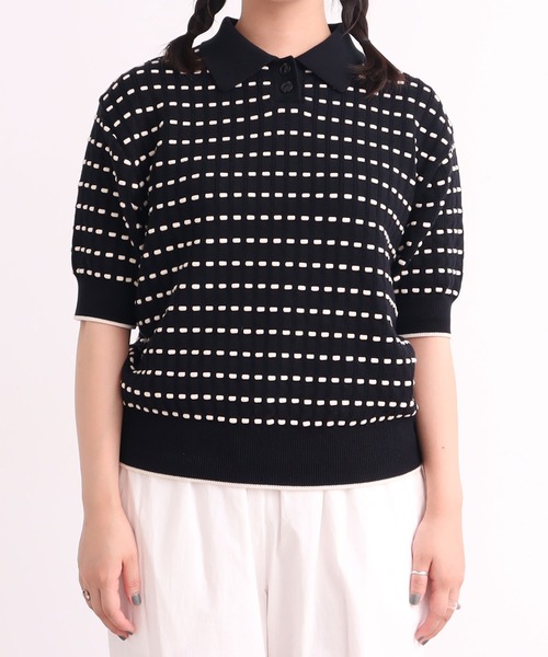 AMBIDEX(アンビデックス)の「〇30/2綿コーマ ステッチジャカードポロプルオーバー(Tシャツ/カットソー・レディース・キナリ/ブラック・FREE)」の12枚目の写真