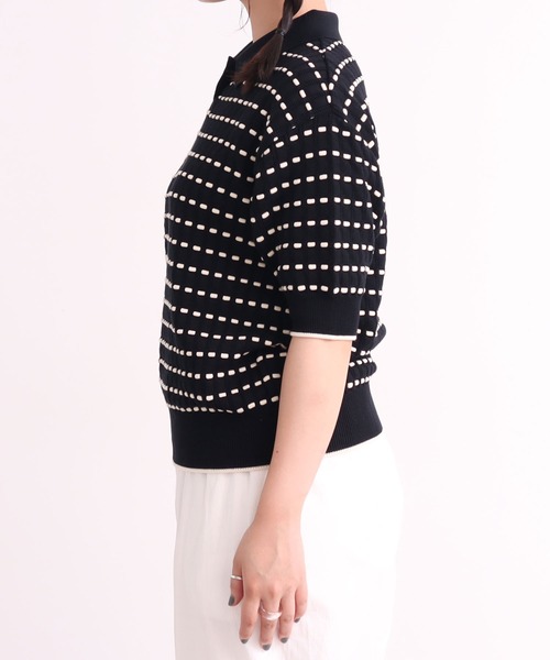 AMBIDEX(アンビデックス)の「〇30/2綿コーマ ステッチジャカードポロプルオーバー(Tシャツ/カットソー・レディース・キナリ/ブラック・FREE)」の5枚目の写真