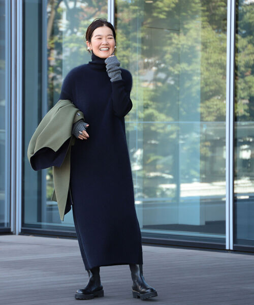 Demi-Luxe BEAMS（デミルクス ビームス）の「Demi-Luxe BEAMS / フロントフラッフィ ハイネックワンピース（ワンピース・レディース・ブラウン系その他3/ネイビー・ONE SIZE）」の14枚目の写真