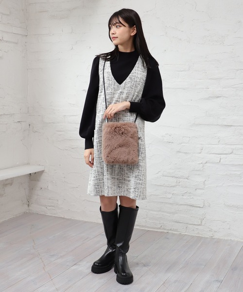Honeys（ハニーズ）の「エコファーショルダーＢａｇ（ショルダーバッグ・レディース・ベージュ/グレー/アイボリー/モカ・FREE）」の5枚目の写真