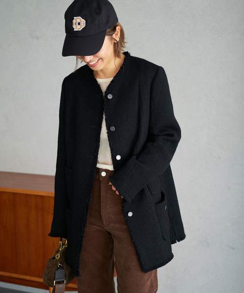Plage GIRL ツィードノーカラージャケット　size36 grove ジャケット ノーカラージャケット フリンジツイード