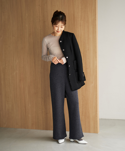 plage Tweed Long ジャケット ブラック38 plage（プラージュ）の「Tweed Long ジャケット（ノーカラー