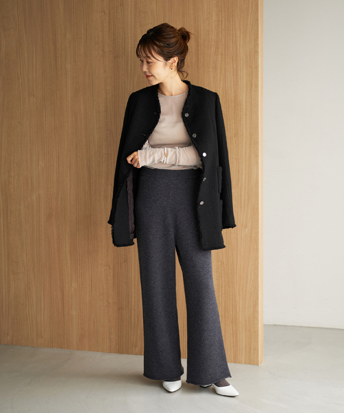 Plage/ツイードロングジャケット/size36/黒/ノーカラージャケット plage（プラージュ）の「Tweed Long ジャケット（ノーカラー