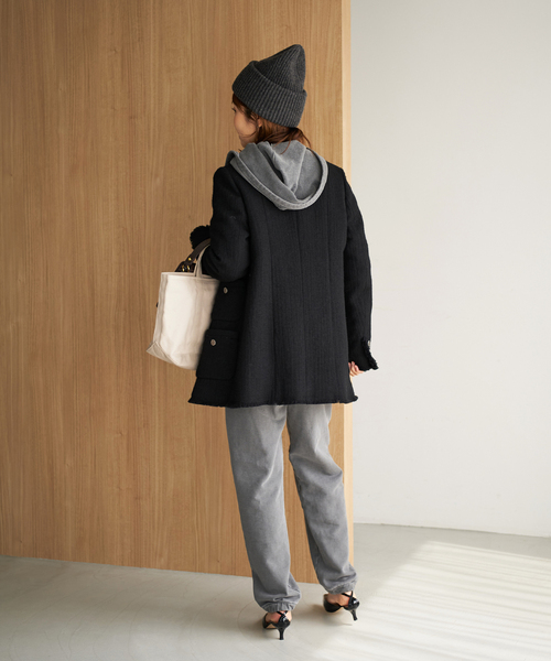 plage Tweed Long ジャケット ブラック38 plage Tweed Long ジャケット ブラック38 STRIPE SUMMER