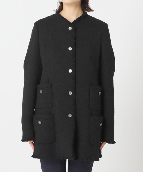 Plage ノーカラージャケット ツイード 金釦 ブラック 36 S plage（プラージュ）の「Tweed Long ジャケット（ノーカラー