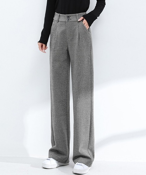 LAFFMO（ラフモ）の「ハイウエストスラックスストレートパンツ（スラックス・レディース・ブラック/モカ/グレー・MEDIUM/LARGE）」の2枚目の写真