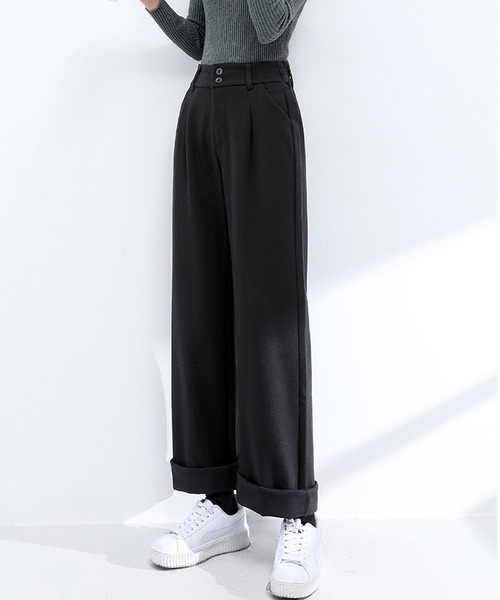 LAFFMO（ラフモ）の「ハイウエストスラックスストレートパンツ（スラックス・レディース・ブラック/モカ/グレー・MEDIUM/LARGE）」の4枚目の写真