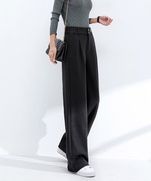 LAFFMO（ラフモ）の「ハイウエストスラックスストレートパンツ（スラックス・レディース・ブラック/モカ/グレー・MEDIUM/LARGE）」の5枚目の写真