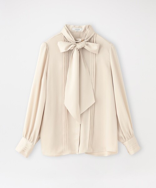 LOVELESS（ラブレス）の「ワイドボウ タックブラウス（シャツ/ブラウス・レディース・ネイビー/オフホワイト/ライトベージュ/グリーン系その他3・36/34）」の3枚目の写真