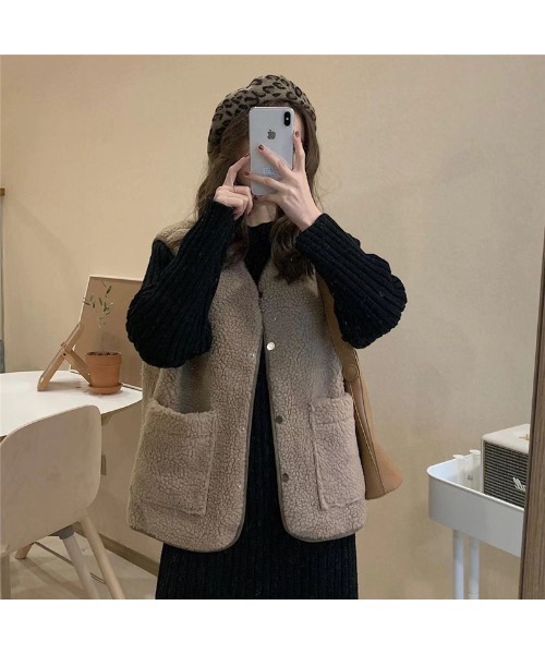 DEVICE（デバイス）の「ポケット付き ボタン ボアベスト（ベスト・レディース・ブラウン/ベージュ・FREE）」の16枚目の写真