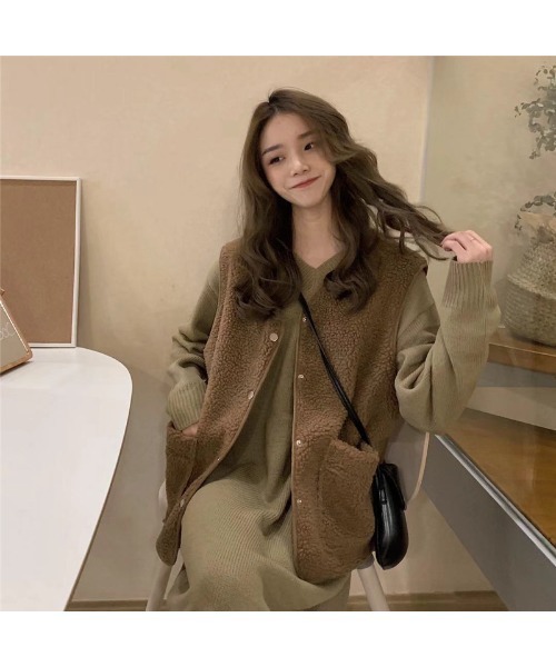 DEVICE（デバイス）の「ポケット付き ボタン ボアベスト（ベスト・レディース・ブラウン/ベージュ・FREE）」の13枚目の写真