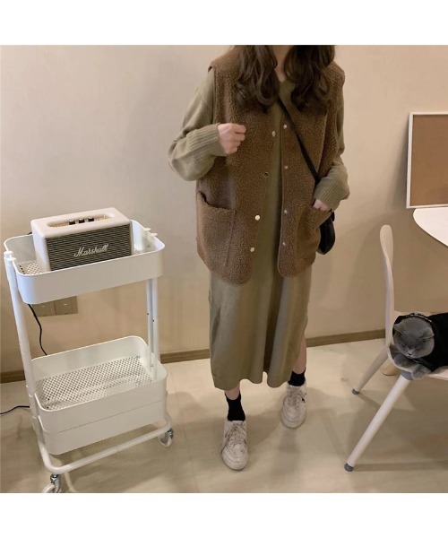 DEVICE（デバイス）の「ポケット付き ボタン ボアベスト（ベスト・レディース・ブラウン/ベージュ・FREE）」の10枚目の写真