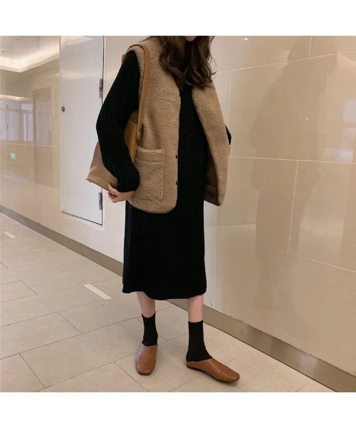 DEVICE（デバイス）の「ポケット付き ボタン ボアベスト（ベスト・レディース・ブラウン/ベージュ・FREE）」の7枚目の写真