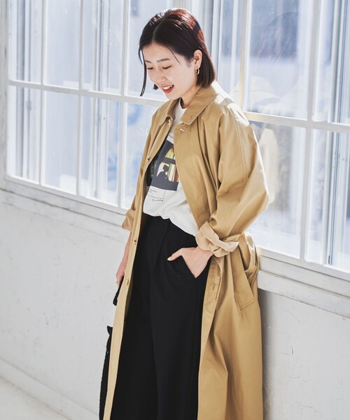 coen(コーエン)の「ロングステンカラーコート(ステンカラーコート・レディース・ダークグレー/ベージュ・M/L)」の3枚目の写真