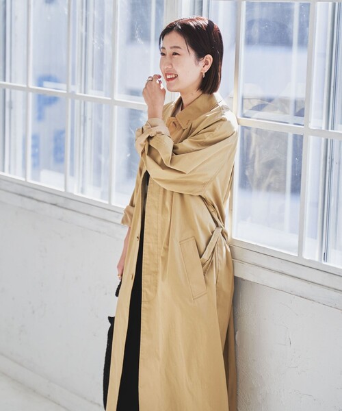 coen(コーエン)の「ロングステンカラーコート(ステンカラーコート・レディース・ダークグレー/ベージュ・M/L)」の4枚目の写真