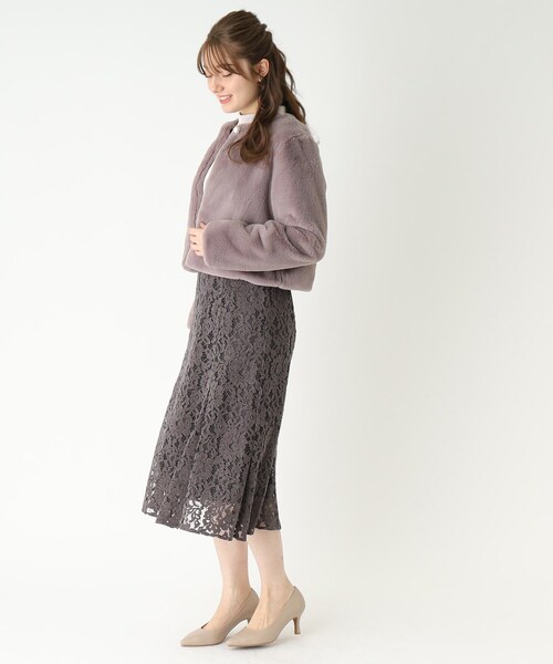 index（インデックス）の「◆ノーカラー ショートファーコート【DRESS】（ノーカラーコート・レディース・ブラウン系その他/ライトグレー・36/38/40/42）」の8枚目の写真