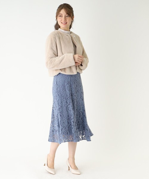 【あお】新品　INED イネド ファーフード付きノーカラーコート あお様専用】新品 INED イネド ファーフード付きノーカラーコート