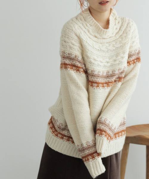 Crisp（クリスプ）の「ノルディックミックスニット（ニット/セーター・レディース・ブラウン/グリーン・FREE）」の2枚目の写真