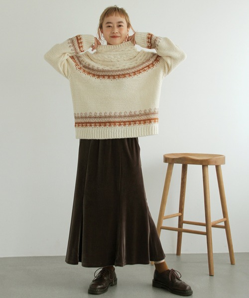 Crisp（クリスプ）の「ノルディックミックスニット（ニット/セーター・レディース・ブラウン/グリーン・FREE）」の3枚目の写真