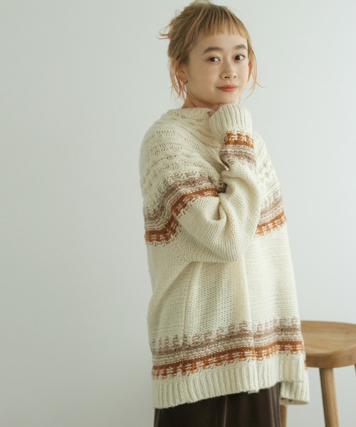 Crisp（クリスプ）の「ノルディックミックスニット（ニット/セーター・レディース・ブラウン/グリーン・FREE）」の9枚目の写真