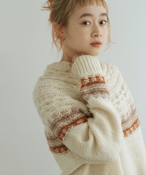 Crisp（クリスプ）の「ノルディックミックスニット（ニット/セーター・レディース・ブラウン/グリーン・FREE）」の6枚目の写真