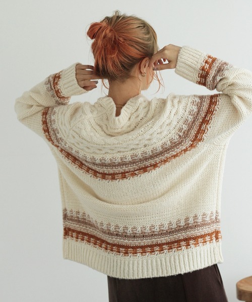 Crisp（クリスプ）の「ノルディックミックスニット（ニット/セーター・レディース・ブラウン/グリーン・FREE）」の18枚目の写真
