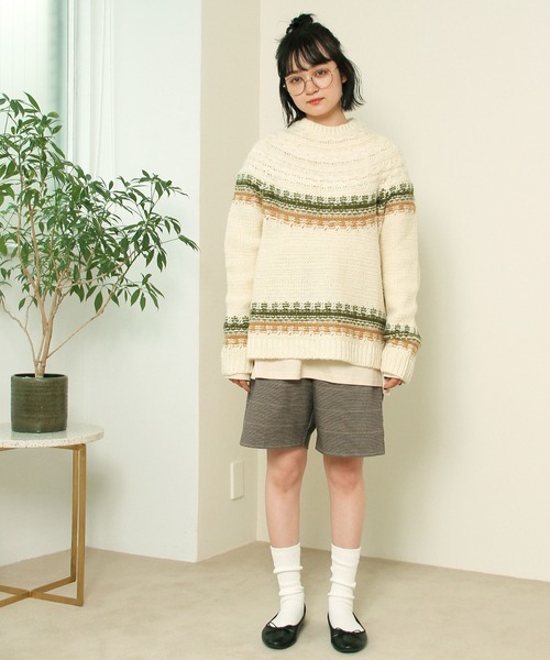 Crisp（クリスプ）の「ノルディックミックスニット（ニット/セーター・レディース・ブラウン/グリーン・FREE）」の4枚目の写真