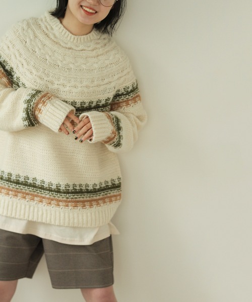 Crisp（クリスプ）の「ノルディックミックスニット（ニット/セーター・レディース・ブラウン/グリーン・FREE）」の7枚目の写真