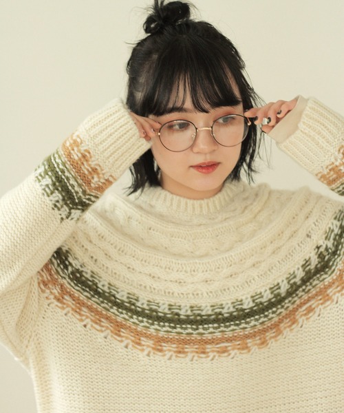 Crisp（クリスプ）の「ノルディックミックスニット（ニット/セーター・レディース・ブラウン/グリーン・FREE）」の13枚目の写真