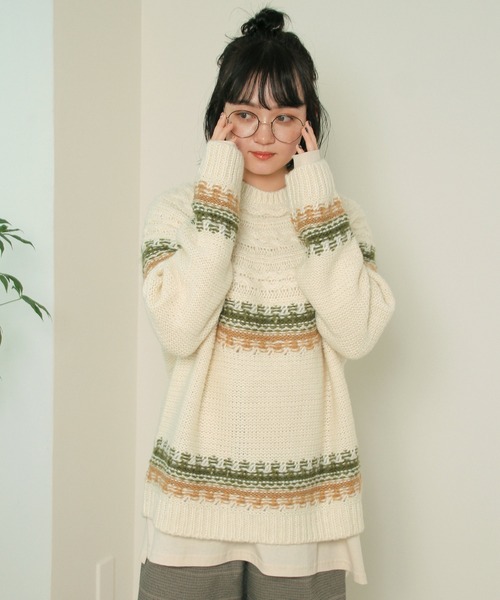 Crisp（クリスプ）の「ノルディックミックスニット（ニット/セーター・レディース・ブラウン/グリーン・FREE）」の19枚目の写真
