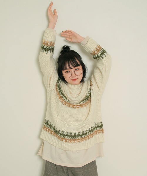 Crisp（クリスプ）の「ノルディックミックスニット（ニット/セーター・レディース・ブラウン/グリーン・FREE）」の5枚目の写真