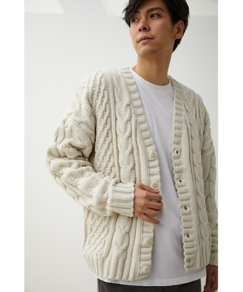 AZUL by moussy（アズールバイマウジー）の「CHENILLE CABLE CARDIGAN/シェニールケーブルカーディガン（カーディガン/ボレロ・メンズ・ベージュ/グレー/アイボリー/ブルー/ブラック・FREE）」の9枚目の写真