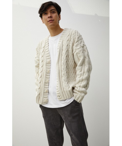 AZUL by moussy（アズールバイマウジー）の「CHENILLE CABLE CARDIGAN/シェニールケーブルカーディガン（カーディガン/ボレロ・メンズ・ベージュ/グレー/アイボリー/ブルー/ブラック・FREE）」の10枚目の写真