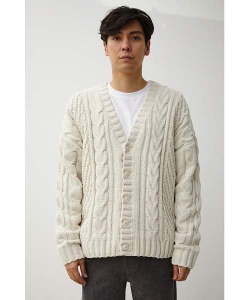 AZUL by moussy（アズールバイマウジー）の「CHENILLE CABLE CARDIGAN/シェニールケーブルカーディガン（カーディガン/ボレロ・メンズ・ベージュ/グレー/アイボリー/ブルー/ブラック・FREE）」の11枚目の写真