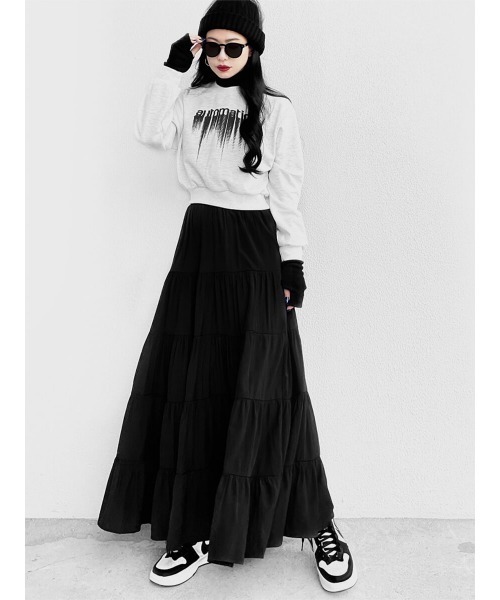 LVEU.（ラブユ.）の「Tiered maxi skirt / ティアードマキシスカート(Ai select)（スカート・レディース・ブラック・FREE）」の5枚目の写真