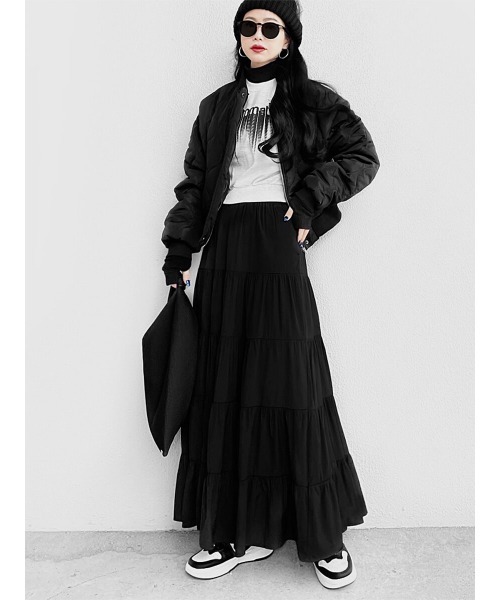 人気　即完売　chiiiibag Maxi Skirt マキシスカート　ブラック Tiered maxi skirt / ティアードマキシスカート(Ai select)（スカート