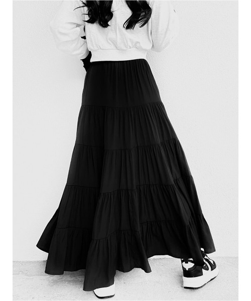 LVEU.（ラブユ.）の「Tiered maxi skirt / ティアードマキシスカート(Ai select)（スカート・レディース・ブラック・FREE）」の8枚目の写真