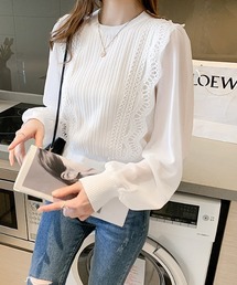 袖シフォンドッキングブラウス