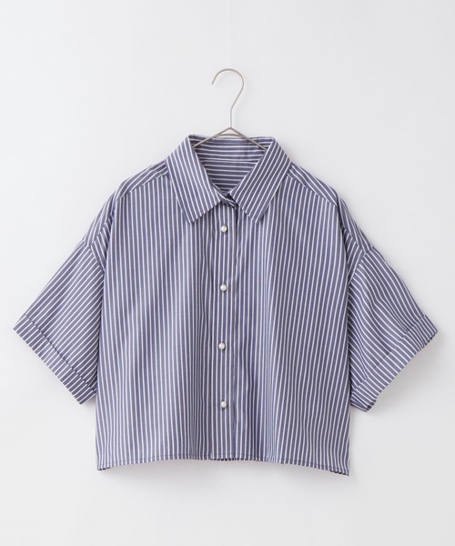 BONLECILL（ボンルシール）の「パールボタンクロップドレギュラーカラー半袖シャツ（シャツ/ブラウス・レディース・オフホワイト/ブルー/ネイビー系/ブラック系/ピンク/ブラック系2/オレンジ/ブラック系1・FREE）」の17枚目の写真