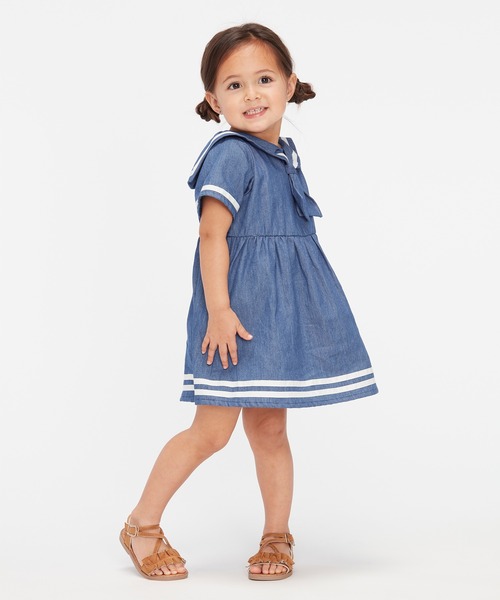 Moujonjon（ムージョンジョン）の「セーラーカラー半袖ワンピース（ワンピース・キッズ・ホワイト/ブルー・110/100/90/80/130/120）」の9枚目の写真