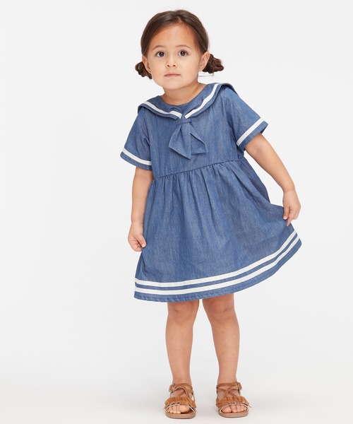 Moujonjon（ムージョンジョン）の「セーラーカラー半袖ワンピース（ワンピース・キッズ・ホワイト/ブルー・110/100/90/80/130/120）」の12枚目の写真