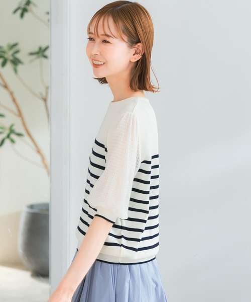 URBAN RESEARCH ROSSO（アーバンリサーチロッソ）の「ドッキングシアープリーツスリーブプルオーバー（ニット/セーター・レディース・ブルー/イエロー/ホワイト系その他・FREE）」の5枚目の写真